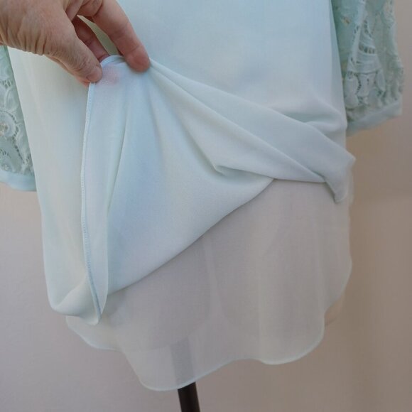 Haute Hippie Tribe Top Woven Chiffon Lace Sleeves Tie Neckline Womens XS - Picture 12 of 16